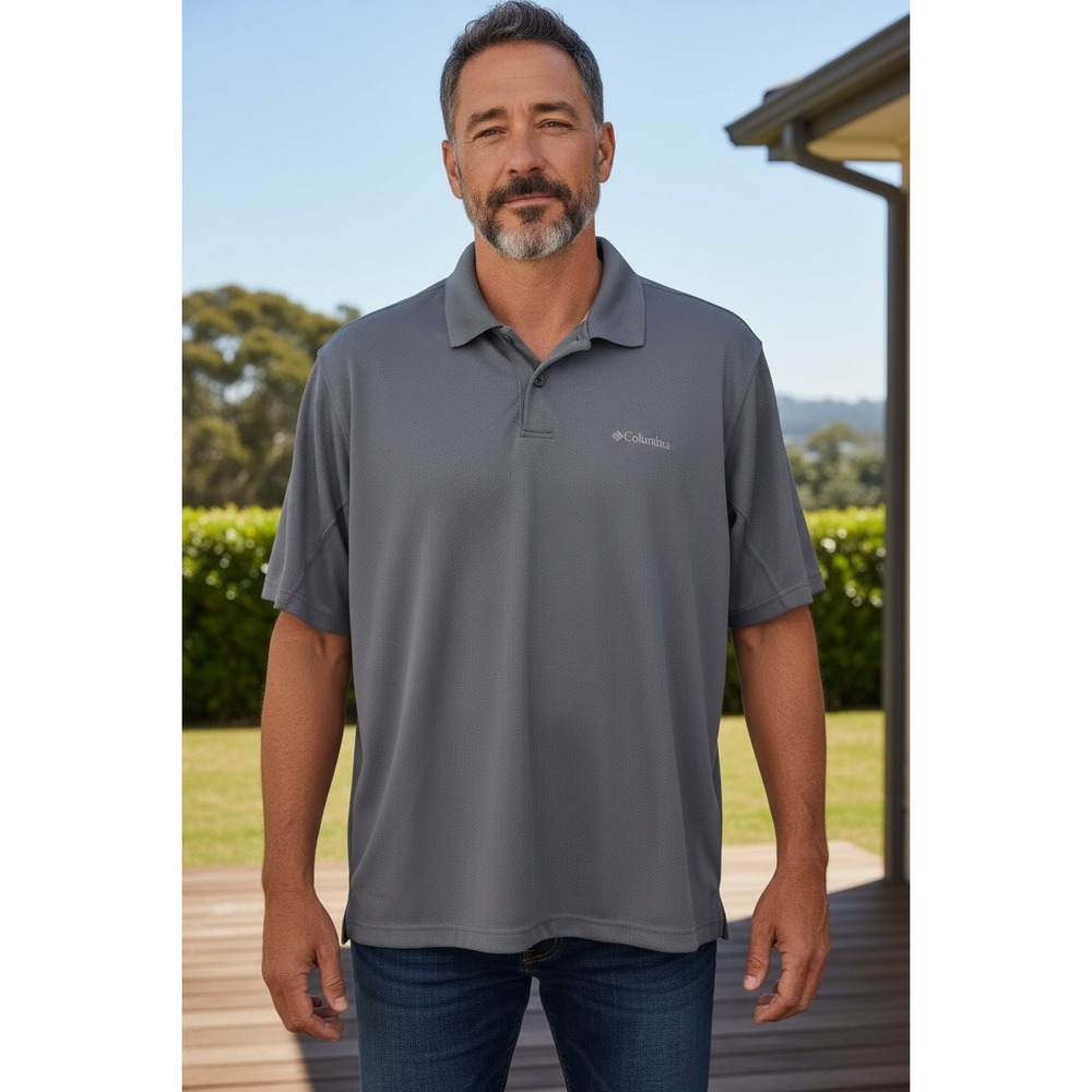 Columbia Men's Gray Short Sleeve Polo Shirt Size Large